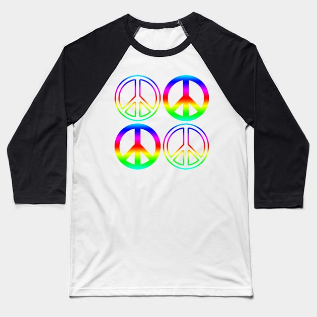 Rainbow Peace Signs Pattern Baseball T-Shirt by ExpressYourSoulTees